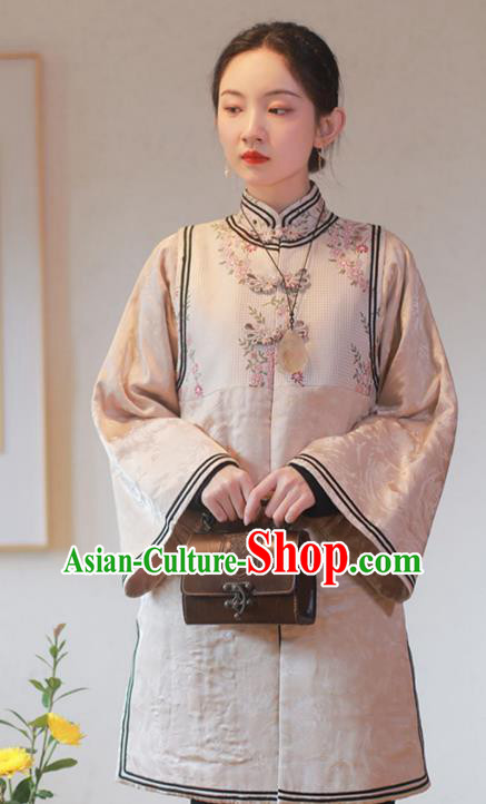 China Tang Suit Outer Garment Traditional Pink Brocade Overcoat Costume National Woman Cotton Wadded Jacket