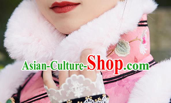 Chinese Traditional Embroidered Pink Silk Waistcoat Costume National Women Stand Collar Vest