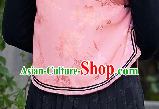 Chinese Traditional Embroidered Pink Silk Waistcoat Costume National Women Stand Collar Vest