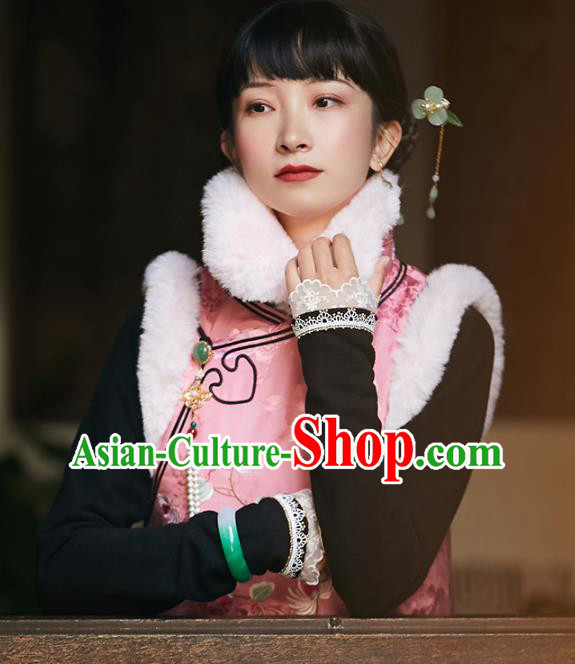 Chinese Traditional Embroidered Pink Silk Waistcoat Costume National Women Stand Collar Vest