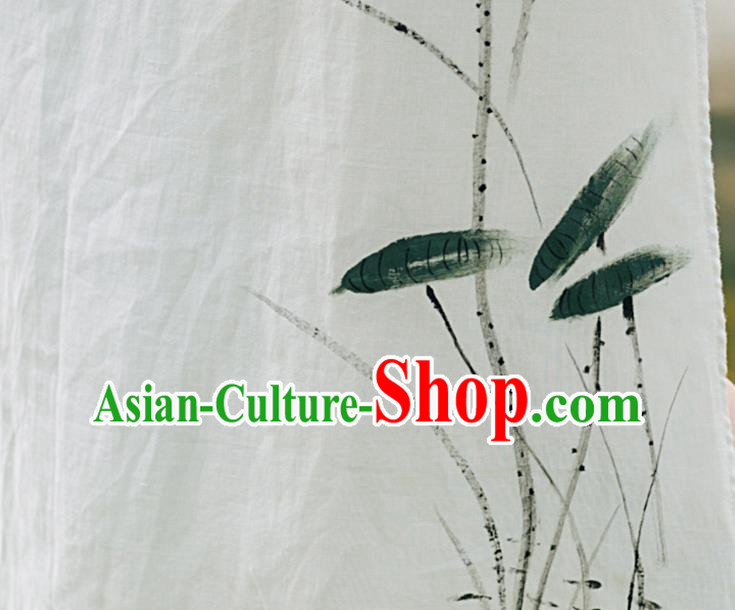 China National Light Green Qipao Dress Clothing Traditional Hand Painting Lotus Cheongsam