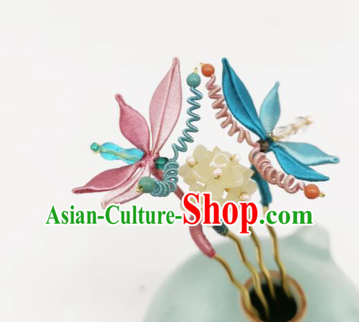 Chinese Handmade Silk Butterfly Hair Comb Traditional Hanfu Hair Accessories
