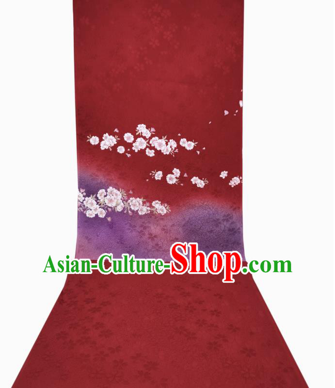 Asian Japan Red Brocade Traditional Silk Fabric Japanese Kimono Classical Sakura Pattern Tapestry Drapery