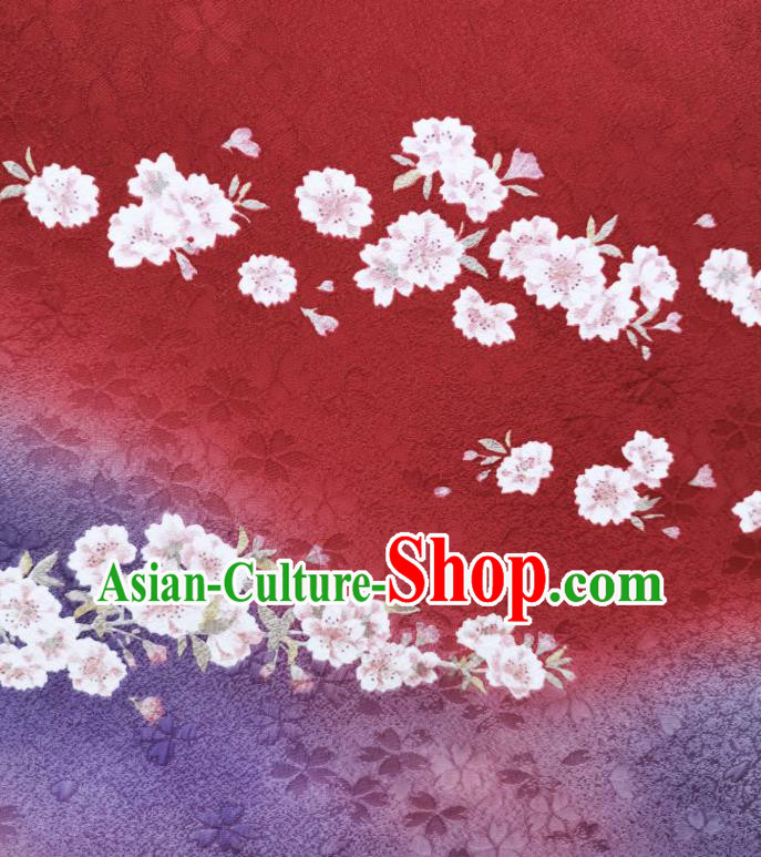 Asian Japan Red Brocade Traditional Silk Fabric Japanese Kimono Classical Sakura Pattern Tapestry Drapery