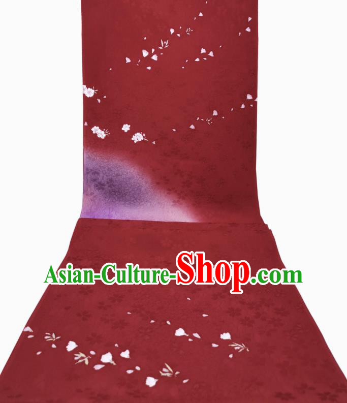 Japanese Kimono Classical Sakura Pattern Tapestry Drapery Asian Japan Red Brocade Traditional Silk Fabric