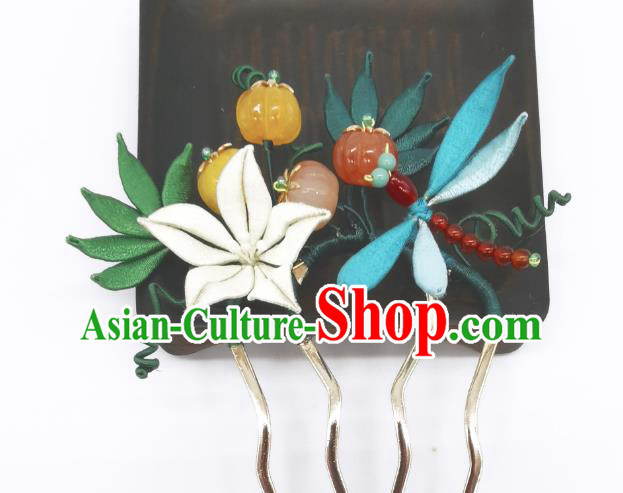 Chinese Traditional Hanfu Pumpkin Hair Accessories Handmade Ancient Princess White Flower Hair Comb