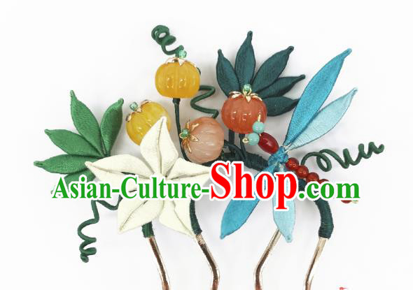 Chinese Traditional Hanfu Pumpkin Hair Accessories Handmade Ancient Princess White Flower Hair Comb