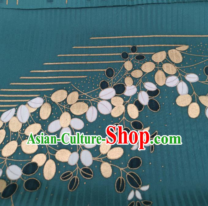 Asian Japanese Kimono Tapestry Drapery Green Brocade Japan Traditional Maple Leaf Pattern Silk Fabric