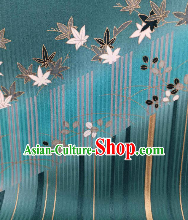 Asian Japanese Kimono Tapestry Drapery Green Brocade Japan Traditional Maple Leaf Pattern Silk Fabric