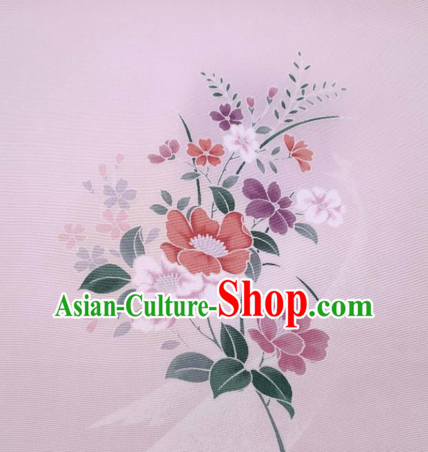 Asian Japan Traditional Printing Pink Brocade Drapery Japanese Classical Tsukesage Kimono Silk Fabric