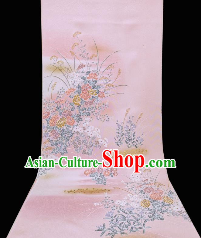 Asian Japanese Classical Kimono Silk Fabric Japan Traditional Printing Chrysanthemum Pink Brocade Drapery
