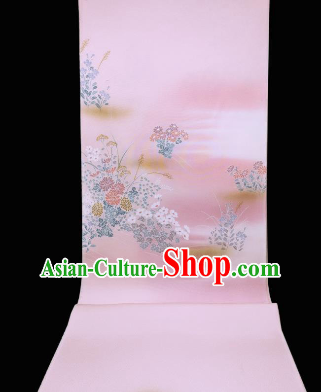 Asian Japanese Silk Fabric Traditional Drapery Japan Kimono Printing Chrysanthemum Pink Brocade