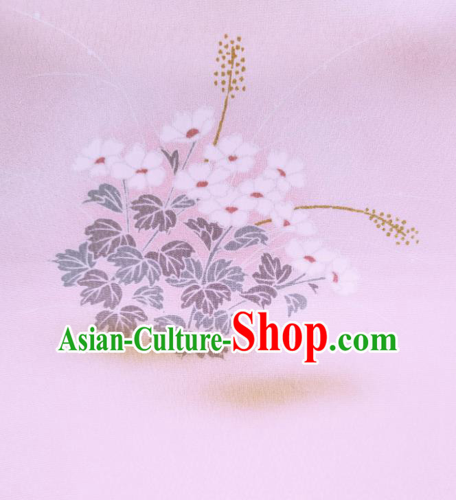 Asian Japanese Silk Fabric Traditional Drapery Japan Kimono Printing Chrysanthemum Pink Brocade