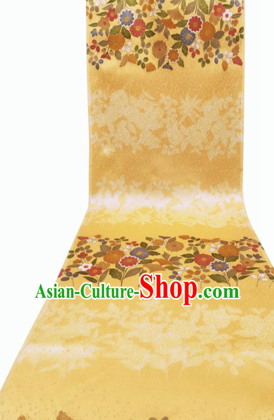 Asian Traditional Cloth Drapery Japan Wedding Dress Brocade Japanese Kimono Golden Silk Fabric