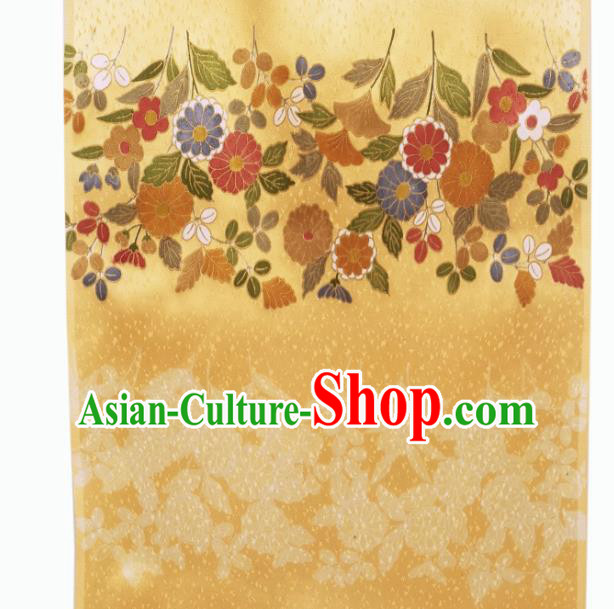 Asian Traditional Cloth Drapery Japan Wedding Dress Brocade Japanese Kimono Golden Silk Fabric