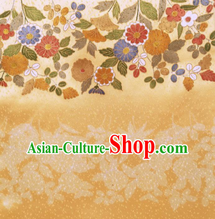 Asian Traditional Cloth Drapery Japan Wedding Dress Brocade Japanese Kimono Golden Silk Fabric