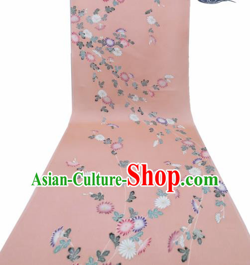 Asian Traditional Satin Drapery Japanese Kimono Pink Silk Fabric Japan Classical Chrysanthemum Pattern Brocade