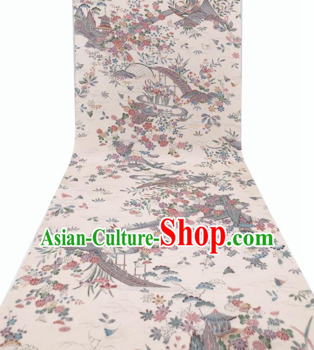 Japanese Kimono Beige Silk Fabric Japan Classical Chrysanthemum Pattern Brocade Asian Traditional Satin Drapery