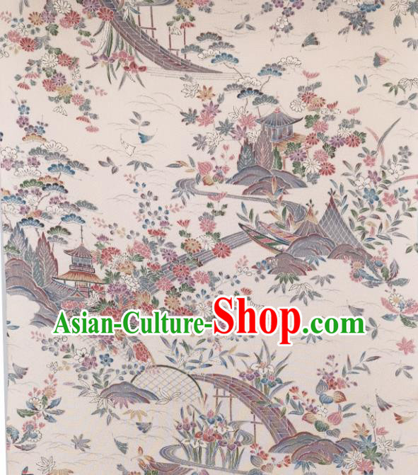 Japanese Kimono Beige Silk Fabric Japan Classical Chrysanthemum Pattern Brocade Asian Traditional Satin Drapery