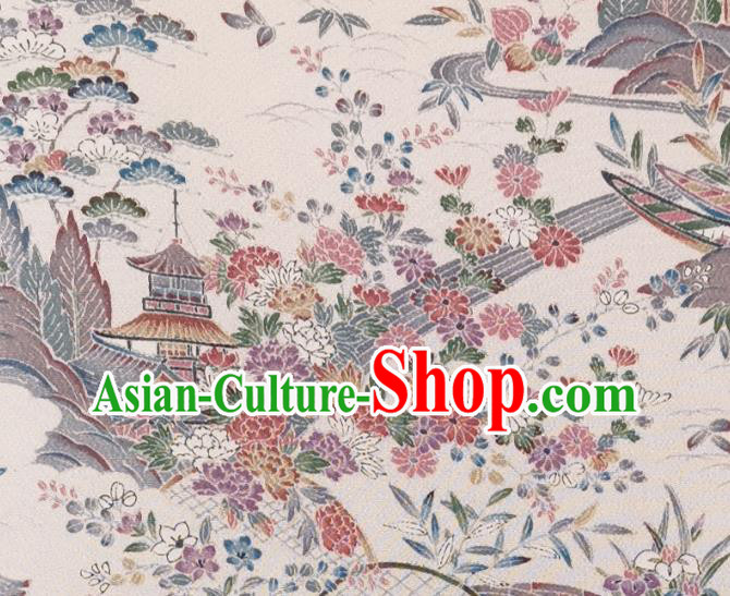 Japanese Kimono Beige Silk Fabric Japan Classical Chrysanthemum Pattern Brocade Asian Traditional Satin Drapery