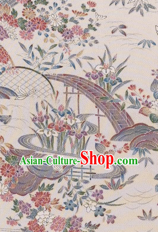 Japanese Kimono Beige Silk Fabric Japan Classical Chrysanthemum Pattern Brocade Asian Traditional Satin Drapery