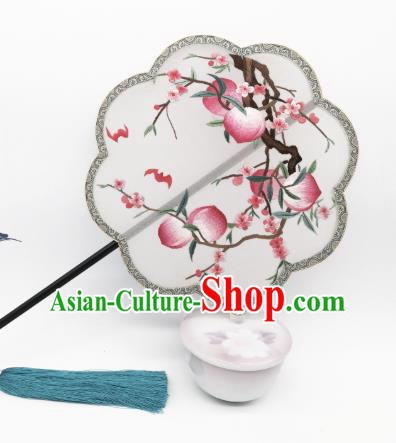 China Classical Silk Fan Traditional Song Dynasty Princess Palace Fan Suzhou Embroidered Peach Flowers Fan