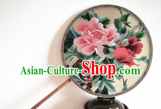 China Traditional Hanfu Circular Palace Fan Suzhou Embroidery Peony Fan Classical Double Side Silk Fan