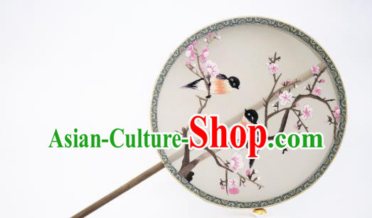 China Suzhou Embroidery Peach Blossom Fan Traditional Hanfu Circular Palace Fan Classical Double Side Silk Fan