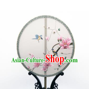 China Suzhou Embroidered Mangnolia Circular Fan Classical Silk Fan Traditional Hanfu Palace Fan