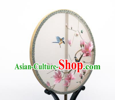 China Suzhou Embroidered Mangnolia Circular Fan Classical Silk Fan Traditional Hanfu Palace Fan