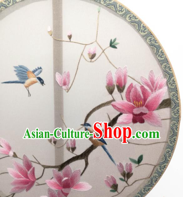 China Suzhou Embroidered Mangnolia Circular Fan Classical Silk Fan Traditional Hanfu Palace Fan