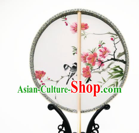 China Classical Silk Circular Fan Traditional Hanfu Palace Fan Suzhou Embroidered Begonia Fan