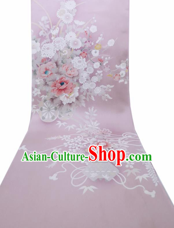 Japan Hand Painting Peony Chrysanthemum Lilac Brocade Asian Traditional Silk Fabric Japanese Kimono Tapestry