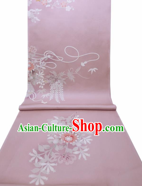 Japan Hand Painting Wisteria Chrysanthemum Lilac Brocade Asian Japanese Traditional Kimono Silk Fabric