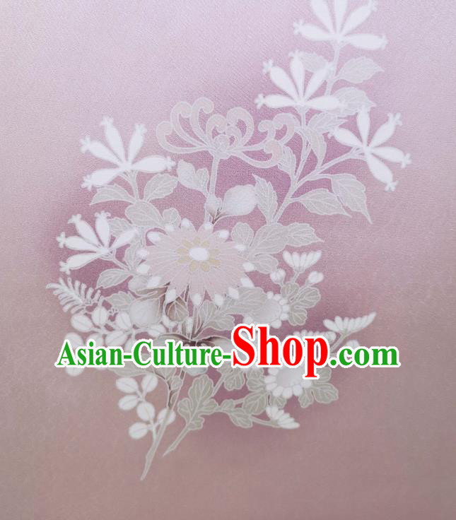 Asian Japanese Traditional Kimono Silk Fabric Japan Hand Painting Plum Orchids Chrysanthemum Lilac Brocade