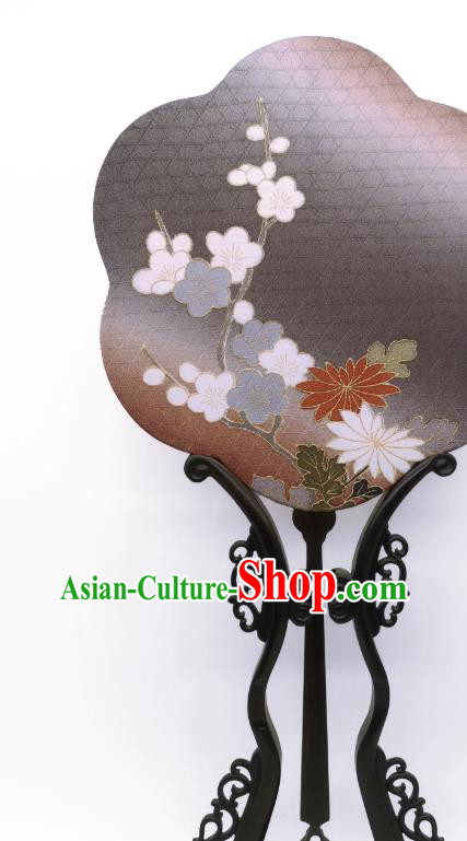 China Traditional Dance Grey Silk Fan Classical Hanfu Fans Hand Painting Plum Blossom Palace Fan