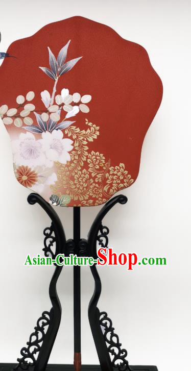 China Classical Hanfu Fans Hand Painting Flowers Palace Fan Traditional Wedding Red Silk Fan