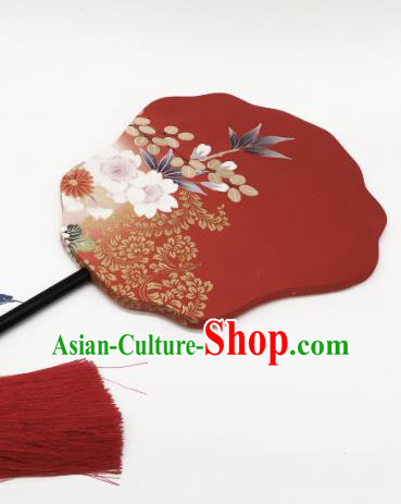 China Classical Hanfu Fans Hand Painting Flowers Palace Fan Traditional Wedding Red Silk Fan