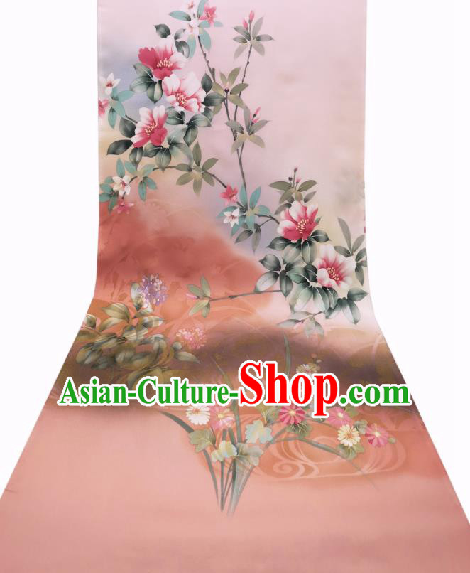 Asian Japanese Kimono Tapestry Traditional Hand Painting Flowers Silk Fabric Japan Brocade Material