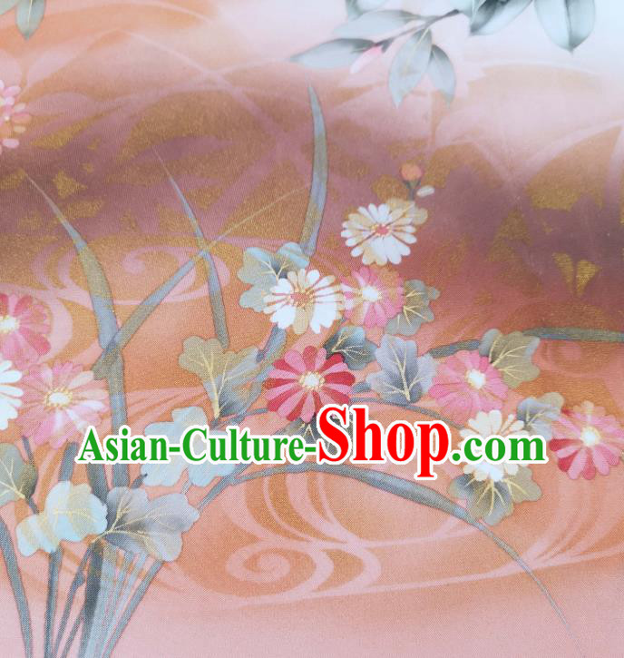 Asian Japanese Kimono Tapestry Traditional Hand Painting Flowers Silk Fabric Japan Brocade Material