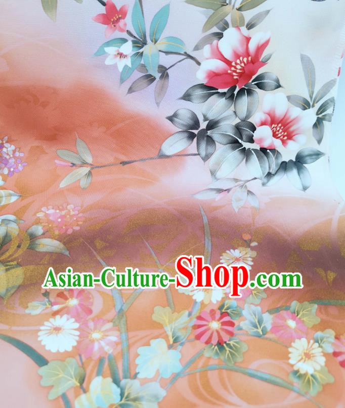 Asian Japanese Kimono Tapestry Traditional Hand Painting Flowers Silk Fabric Japan Brocade Material