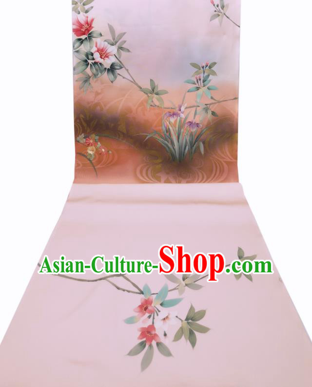 Asian Traditional Hand Painting Flowers Silk Fabric Japan Brocade Material Japanese Kimono Tapestry