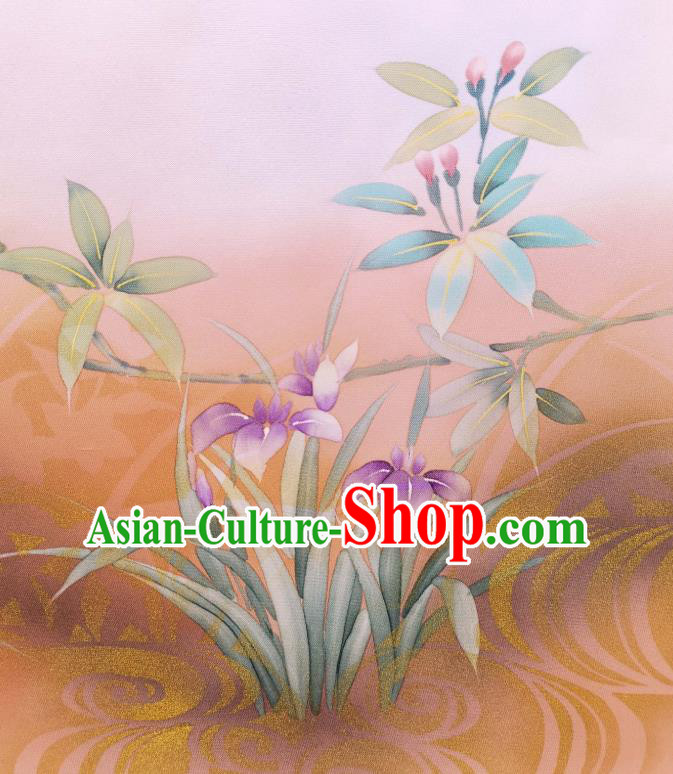 Asian Traditional Hand Painting Flowers Silk Fabric Japan Brocade Material Japanese Kimono Tapestry