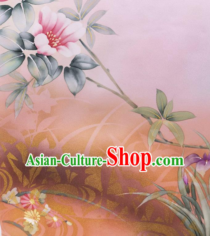 Asian Traditional Hand Painting Flowers Silk Fabric Japan Brocade Material Japanese Kimono Tapestry