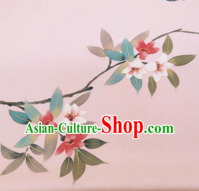 Asian Japan Traditional Hand Painting Pink Silk Fabric Brocade Material Japanese Kimono Cloth
