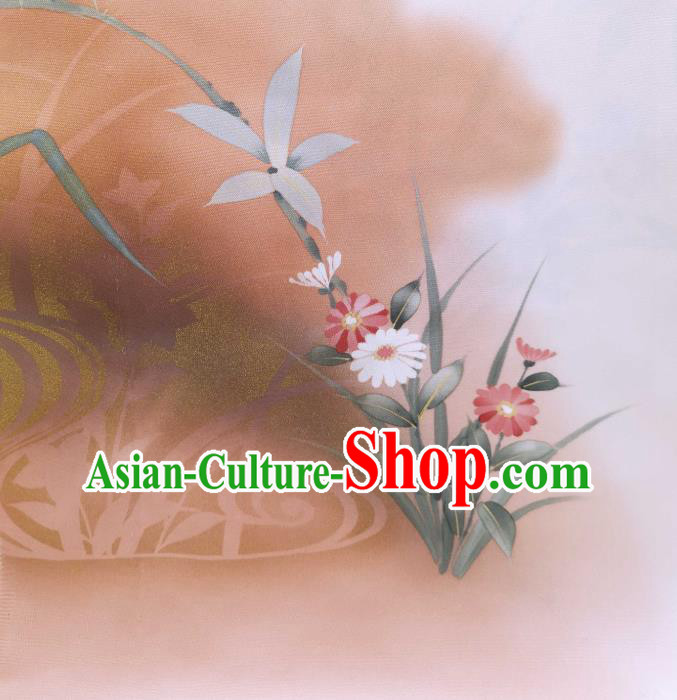 Asian Japan Traditional Hand Painting Pink Silk Fabric Brocade Material Japanese Kimono Cloth