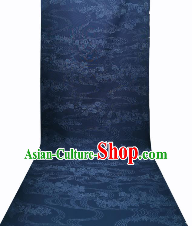 Asian Japan Classical Flow Chrysanthemum Pattern Silk Fabric Traditional Japanese Kimono Navy Brocade Material