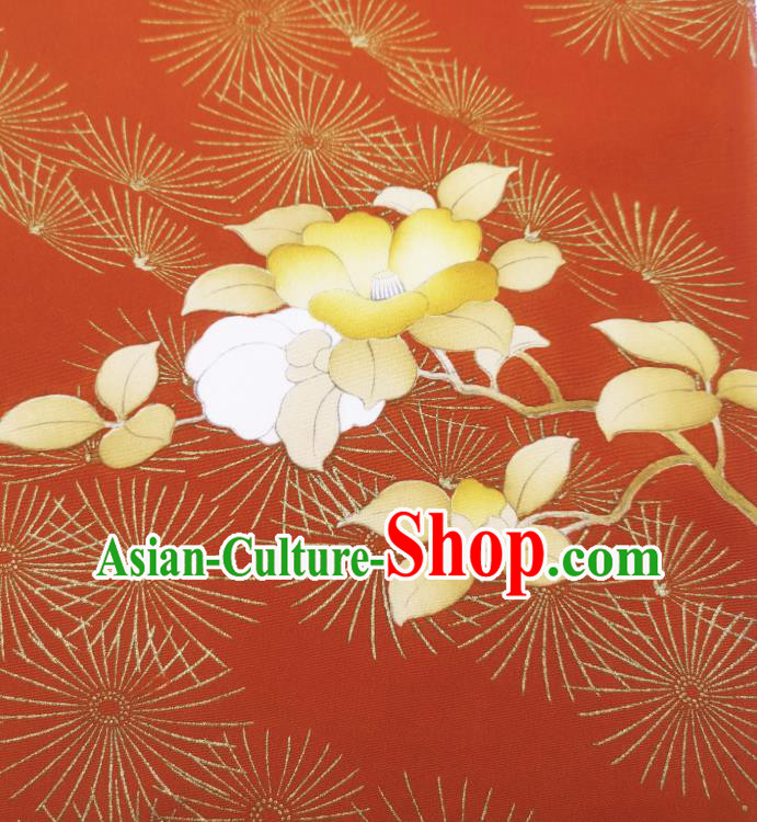 Asian Japan Traditional Kimono Printing Brocade Material Japanese Wedding Dress Red Silk Fabric