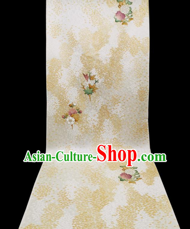 Asian Japanese Yukata Beige Silk Fabric Japan Traditional Kimono Printing Brocade Material
