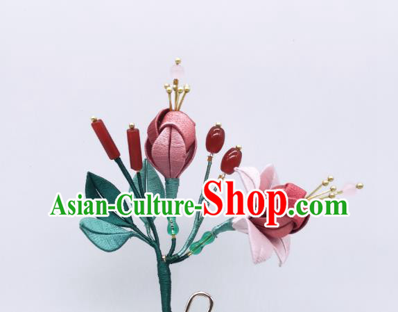 Chinese Traditional Song Dynasty Hair Accessories Hanfu Hairpin Handmade Ancient Palace Princess Silk Begonia Hair Stick